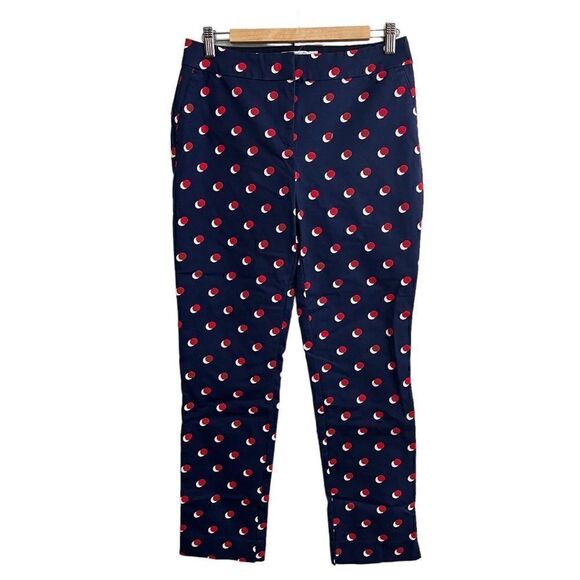 Boden Richmond Trouser Pants Womens Size 8 Navy Red Polka Dot Ankle Crop - Picture 1 of 7